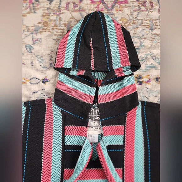 Original Senor Lopez Baja Pullover Hoodie Multicolor Stripe Shirt Made Mexico M - Picture 6 of 14